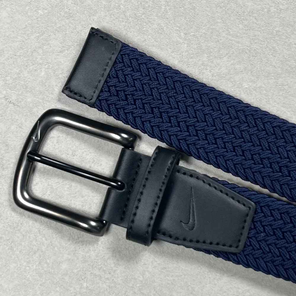 New Nike Woven Stretch Belt Men Large Navy Braided Elastic Golf PS5045440A